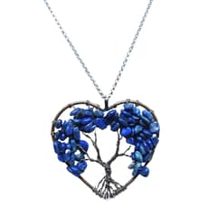 GENERICO - Collar Corazón de Cobre Árbol de la Vida Lapislázuli Cadena Acero