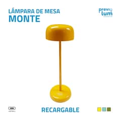 PREVILUM - LAMPARA DE MESA RECARGABLE AMARILLA MODELO MONTE 3 COLORES DE LUZ