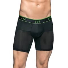 LEO - Bóxer medio de secado rápido con mallas transpirables en microfibra 033272N Negro Con Verde Claro