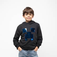 MINECRAFT - Poleron Con Gorro Niño Lentejuelas Negro