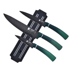 BERGNER - Set 3 Cuchillos + Barra Magnetica Acero Inox Verde Classique