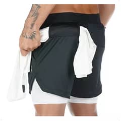 ROYAL MADRIZ - Short doble Negro Hombre Gym Deportivo Licra Bolsillo gris
