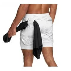 ROYAL MADRIZ - Short doble Camuflaje Blanco Hombre Gym Deportivo Licra Bolsillo gris