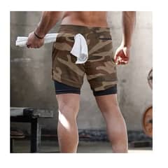 ROYAL MADRIZ - Short De Camuflaje Café Hombre Gym Deportivo Licra Bolsillo