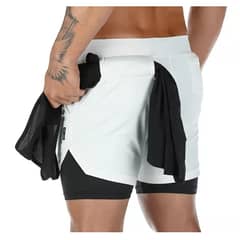 ROYAL MADRIZ - Short Doble Blanco Hombre Gym Deportivo Licra Bolsillo