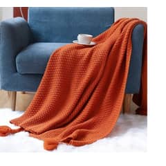 ANGELES DEL HOGAR - Manta o piecera para sofa y camas tejida con Borlas 130xm x 150cm