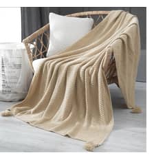 ANGELES DEL HOGAR - Manta o piecera para sofa y camas tejida con Borlas 130xm x 150cm