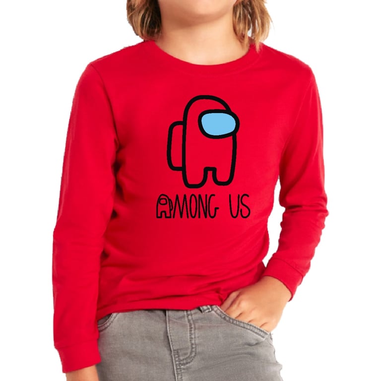 Polera Manga Larga De Nino Among Us Clasico Rojo 12