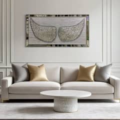 DEKAM DISEÑO - CUADRO ALAS PINTADO DECORATIVO PLATEADA MARCO ESPEJADO 141X71 CMS