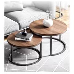HOMER DESIGN - Juego Mesa De Centro Lateral Living Redonda Doble Madera