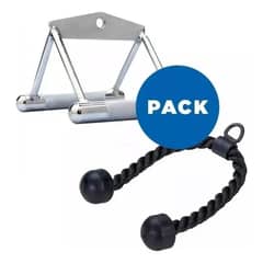 MUNDO MAGIA - Pack Manilla Doble Cromada + Cuerda Triceps - Maquina Polea