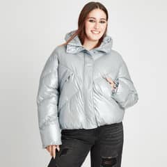 ACUARELA - Parka Con Gorro Metalizada Celeste