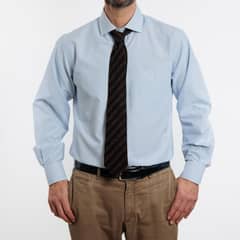 VANDINE - Camisa Etiqueta Roja con Micro cuadros azules I24-13 - Celeste