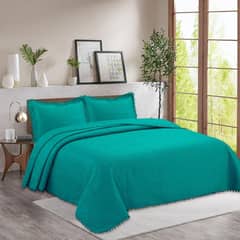 GENERICO - Cubrecama Quilt De Verano (Queen) Pompones - Turquesa - 2 plazas