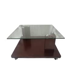 GENERICO - Mesa De Centro Madera Marron Y Vidrio Templado Con Ruedas
