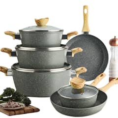 CRUSEC - Batería De Cocina 10 Piezas Antiadherente De Piedra Médica