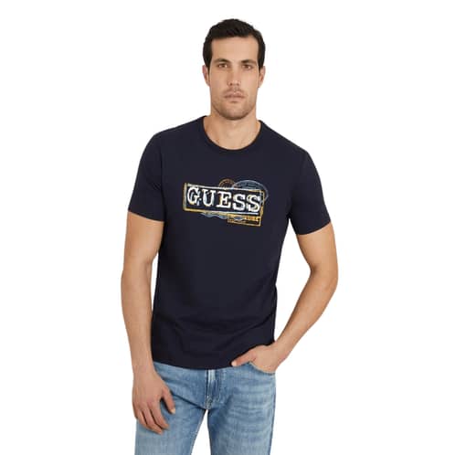 GUESS - Polera Ss Cn Box Logo Tee Azul