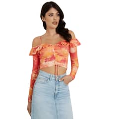 GUESS - Top L Soff Shldr Ruffle Shaina Top Naranjo