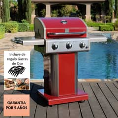 KENMORE - Parrilla a gas 3 Quemadores - Color Rojo + Garras de Oso