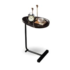 SANTU HOME & DECO - Mesa Lateral de Pedestal Negro Estilo Marmol Multiuso