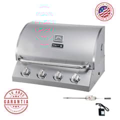 KING GRILL - Parrilla a gas empotrada de 4 quemadores kinggrill + Spiedo con Motor