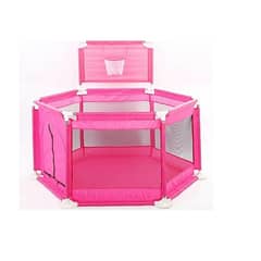 GENERICO - CORRAL EXAGONAL CON ARO BASKETBALL PARA BEBES ROSADO