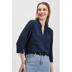 ASH - Blusa Lisa Cuello Mao Azul