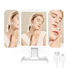 EVERSO - Espejo Maquillaje Luz led Tríptica Aumentos 3x2x Plegable Carga Usb