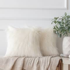 MROTTO - Funda de Cojín Decorativo Blanco Peluda 45x45 cm Pelo Largo