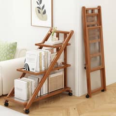 AIZO - Carrito Plegable Organizador Ruedas Bambú Multiuso 3 Niveles