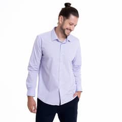 POTROS - Camisa Celeste Hombre Manga Larga Slim Fit Lisa Gran Vía