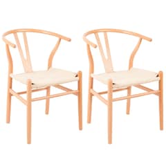 NOVAHUS - Pack 2 Sillas Comedor Wishbone Natural Beige