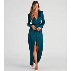WINDSOR - Leona Wrap-Front Satin Formal Dress