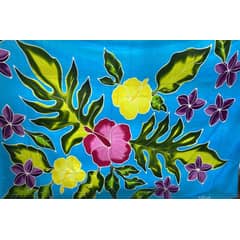 GENERICO - Pareo Celeste con tipanie lila e hibisco amarillo y fucsia