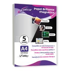 CURSOR - Papel Fotográfico Glossy Magnético Imántado 5hojas A4