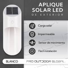 PRO OUTDOOR - Aplique Led Solar Para Exterior Blanco
