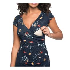 KIVARA - Polera Lactancia Maternidad Manga Corta Dani Floreada Azul