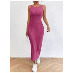 GENERICO - Vestido Ajustado Largo Tejido Canalé Cuello V