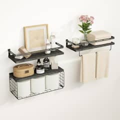 CASA BELLA - Repisas Flotantes De Madera Modernas X3 Con Reja Pino Nano0149