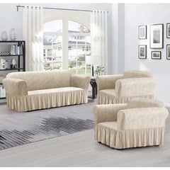 ANGELES DEL HOGAR - Pack Fundas Cubresillon Sofa Turco Liso Con Diseño 3+ 1+1 Cuerpos Beige