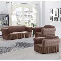 ANGELES DEL HOGAR - Pack Fundas Cubresillon Sofa Turco Liso Con Diseño 3+ 1+1 Cuerpos Café