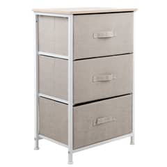 LUMAX - Cajonera Comoda 3 Cajones Organizador Tela Beige con Blanco