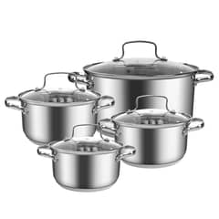 DANNY HOME - Set de 4 Ollas Acero Inoxidable con Tapa de Vidrio Danny Home™