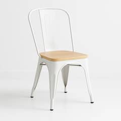 KLIK - Silla Tolix con asiento de madera clara - Blanca