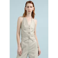 LIOLA - Top Halter Con Lino Folia, Beige