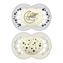 MAM - 2 Chupetes Nocturnos Silicona Night 6+ Astro Lunar Gris