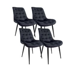 GENERICO - Pack de 4 Silla Comedor Terciopelo Cuadros - Negro