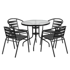 NOVAHUS - Set Terraza 4 Sillas Acero + Mesa Vidrio Negro 80x70cm