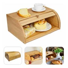 GENERICO - Caja de Pan de Madera de Bambú con Tapa Enrollable Grande