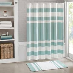 AZ AURAZEUS - Cortina De Baño Diseño Impermeable Tela Bano + 12 Ganchos Turquesa AZ